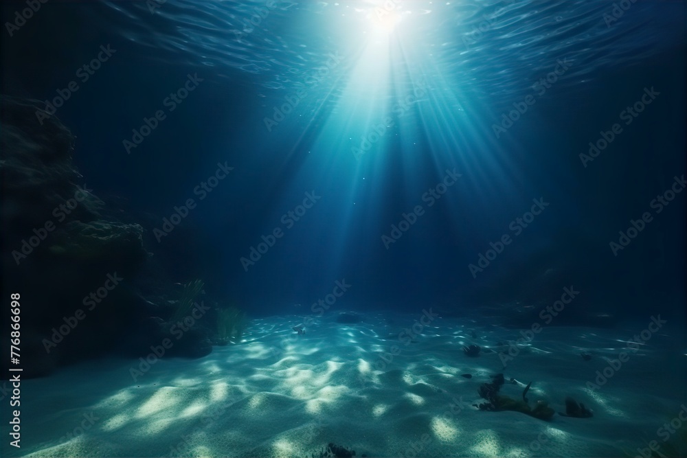 empty, blue, underwater, sunlight, shine, ocean, serene, tranquility, peaceful, beauty, calm, sea, water, abyss, depth