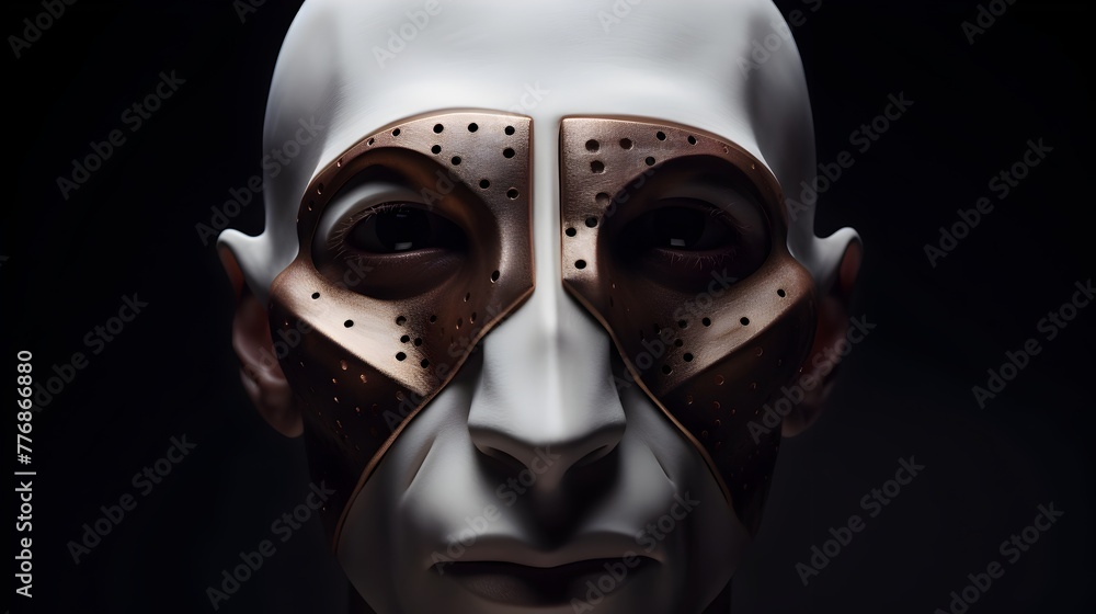 Striking Minimalist Portrait of a Masked Presence in a Muted Studio Setting Striking Minimalist Portrait of a Masked Presence in a Muted Studio Setting