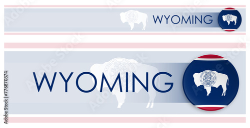 Wyoming US state horizontal web banner in modern neomorphism style. Webpage Wyoming election header button for mobile application or internet site. Vector