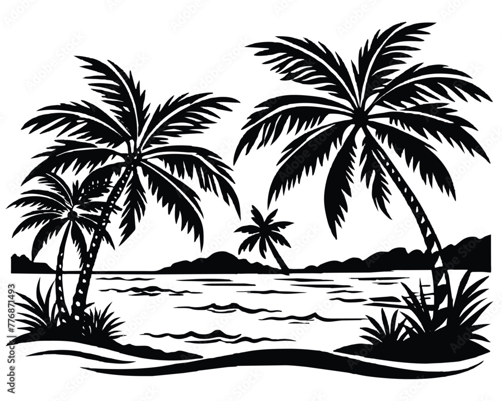 Palm Tree On Water Scene Vector illustrator