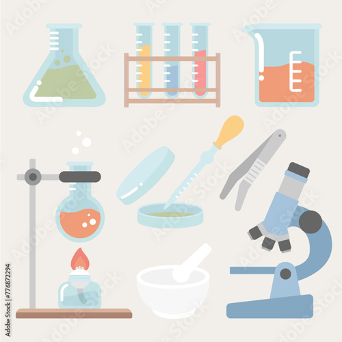 Science Laboratory flat design illustration vector icon set.
