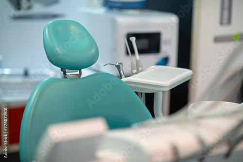Dental clinic with a modern dentist chair, ensuring comfort and advanced care for patients