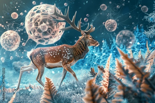 Artistic depiction of disrupted hormone molecules around wildlife stark impactful imagery 3d isolate modern styles photo