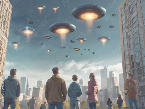 UFO大量出現を目撃する市民　Generative AI

 photo