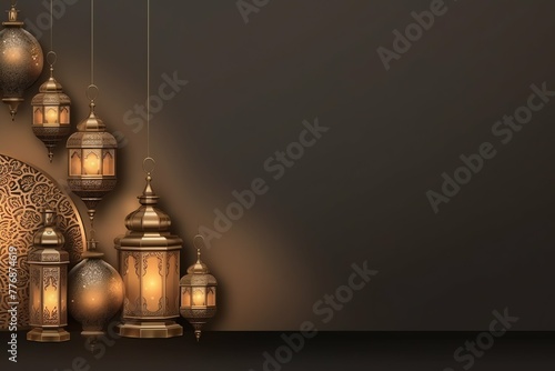 Eid mubarak and ramadan kareem greetings with islamic lantern and mosque. Eid al fitr background © Realistic AI
