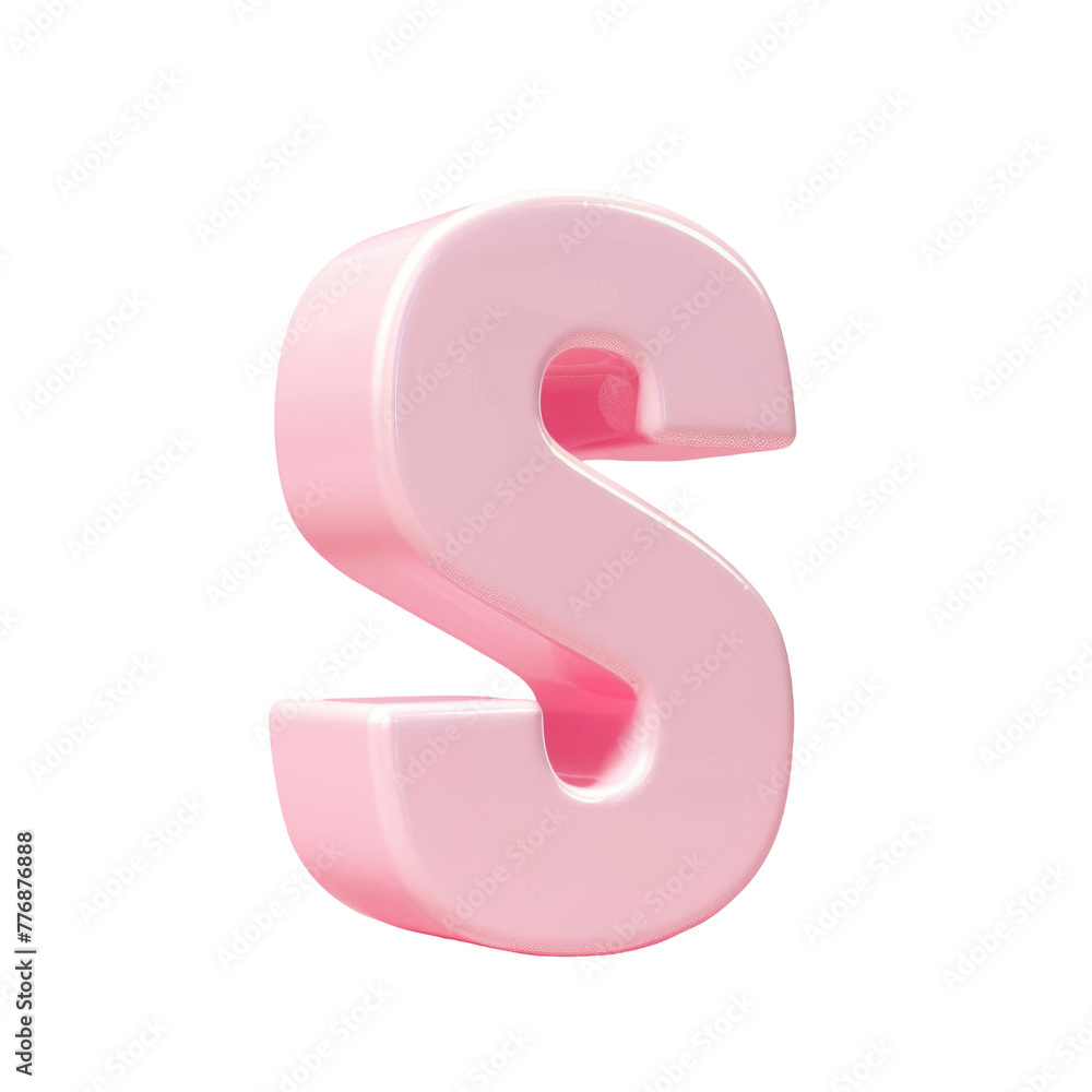 Close up of a pink letter S on Transparent Background Close up of a pink letter S on Transparent Background