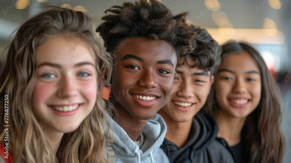 A group of young people are smiling for the camera A group of young people are smiling for the camera