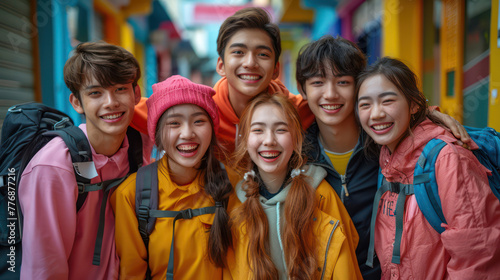 A group of young people are smiling and posing for a photo