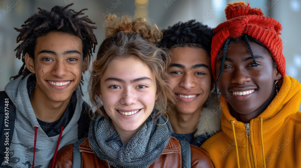 A group of young people are smiling and wearing hats A group of young people are smiling and wearing hats