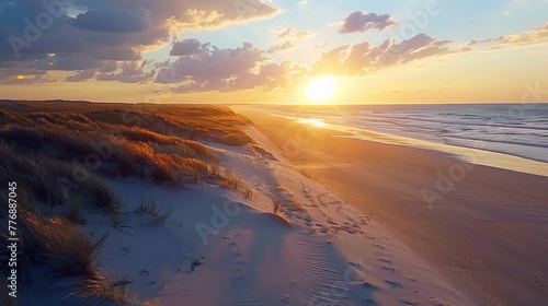 Beautiful dunes beach at sunset  North Sea  Germany