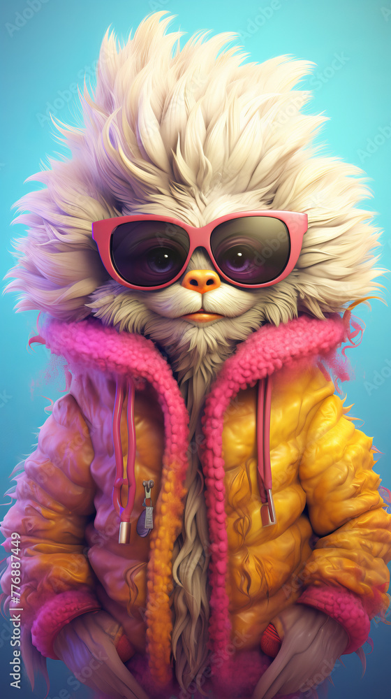 Obraz premium A cartoonish animal wearing sunglasses and a pink jacket