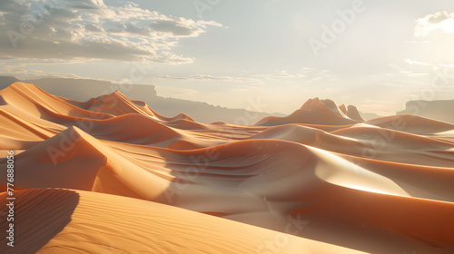 A scene where the wind shapes sand dunes into sculptures that tell the history of time. photo