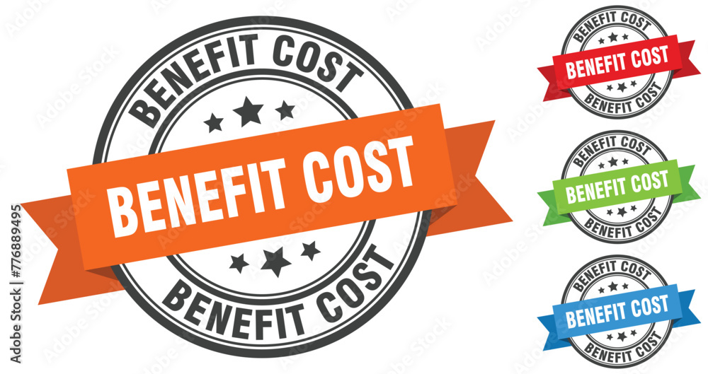 benefit cost stamp. round band sign set. label benefit cost stamp. round band sign set. label