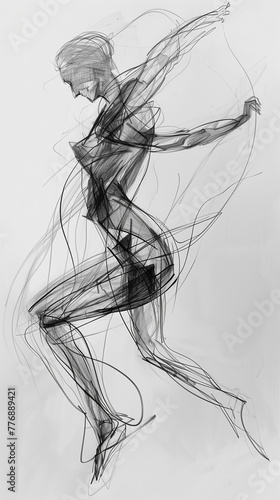 Dynamic Figure Drawing, Energetic Movement Sketch in Charcoal