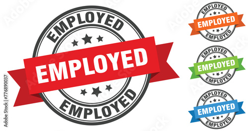 employed stamp. round band sign set. label