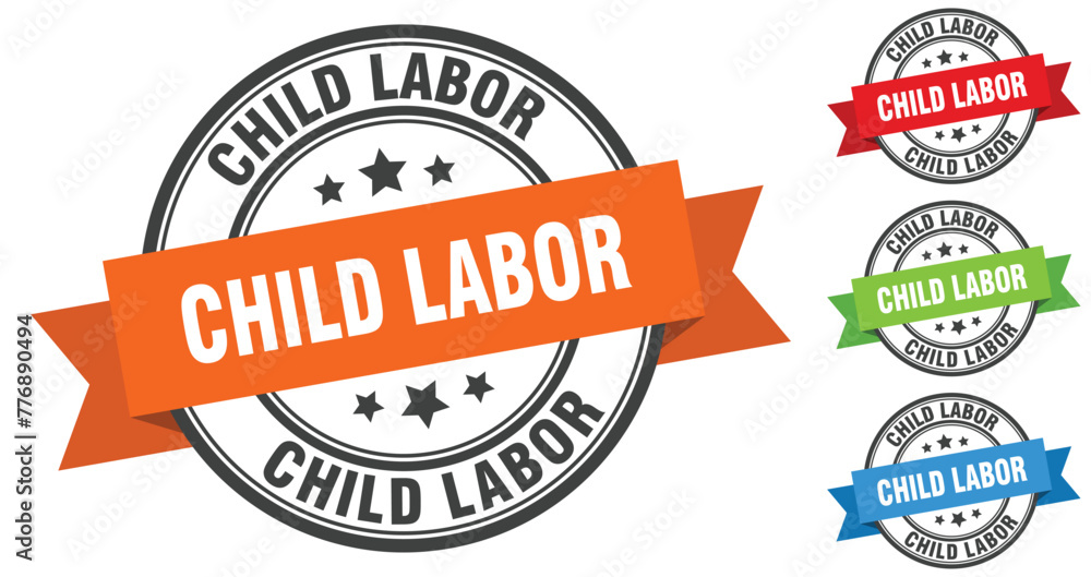 child labor stamp. round band sign set. label