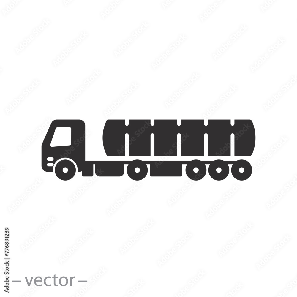fuel delivery icon, gasoline tanker, gasoline or diesel cistern, flat symbol on white background - vector illustration