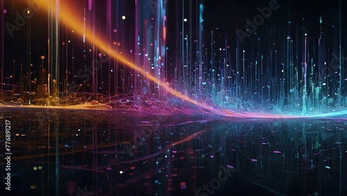 Digital background with glowing particles and lines. Big data visualization. Illustration for cover brochure or presentation