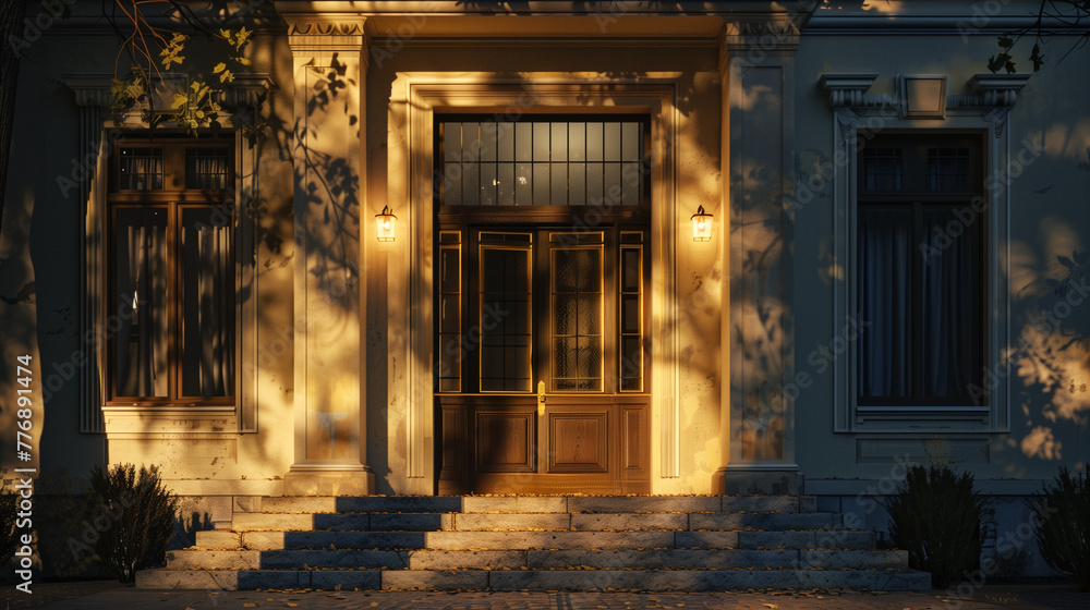 Golden Evening Light on Elegant Entrance