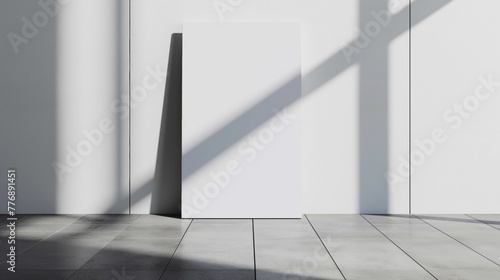 3D illustration of blank vertical billboard standing on the ground against white background.