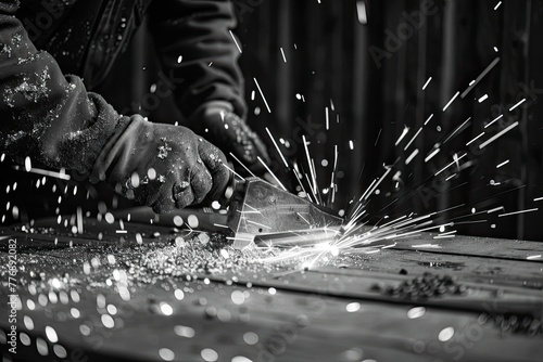 Metal worker using a grinder photo