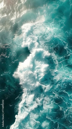 Giant ocean waves with bright sunlight breaking through, turquoise color of water, professional nature photo 