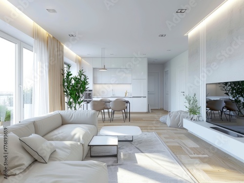 Modern apartment bright interior minimalistic scandinavian design  professional photo