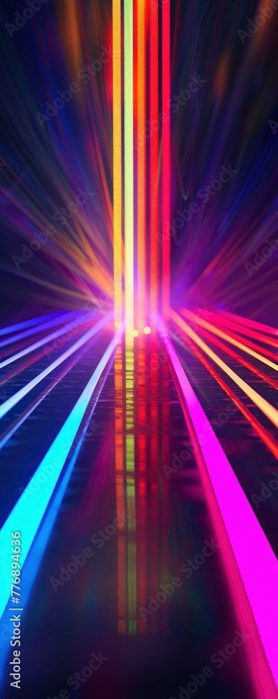 Stunning 3d render of abstract multicolor spectral lines of light in perspective, background, screensaver Stunning 3d render of abstract multicolor spectral lines of light in perspective, background, screensaver