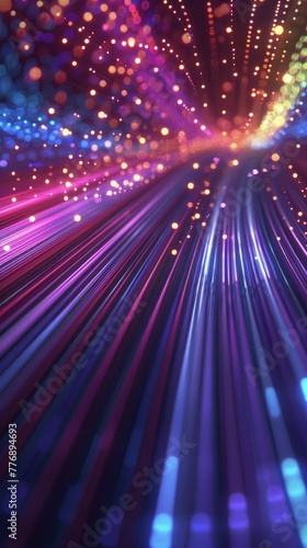 Stunning 3d render of abstract multicolor spectral lines of light in perspective, background, screensaver 