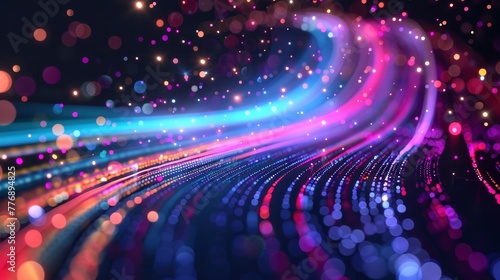 Stunning abstract multicolor spectral lines of light as data flow concept, dark background
