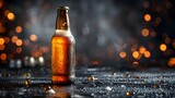 bottle of beer, the background is black-brown, retro