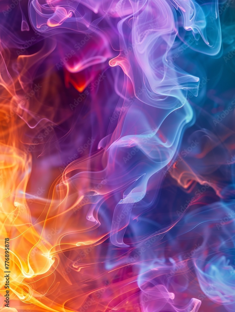 Electric neon smoke, abstract and fluid, dynamic movements in vivid colors