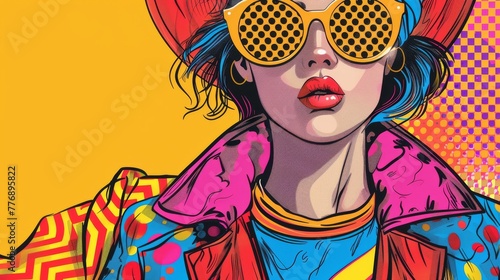 Choosing an outfit  pop art comic  with bold patterns and colors clashing and complementing