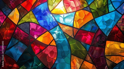 Abstract stained glass  intricate patterns in bold  vivid colors  radiant and clear