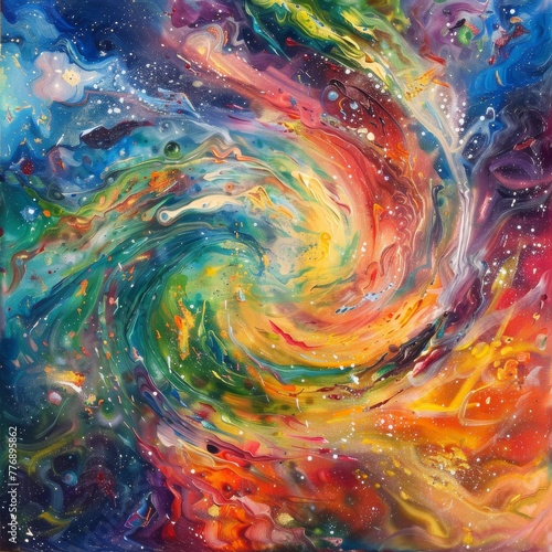 Cosmic abstract, swirling galaxies in vibrant colors, expansive and aweinspiring