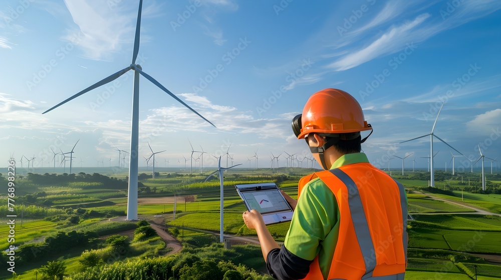 Engineer Observing Wind Farms