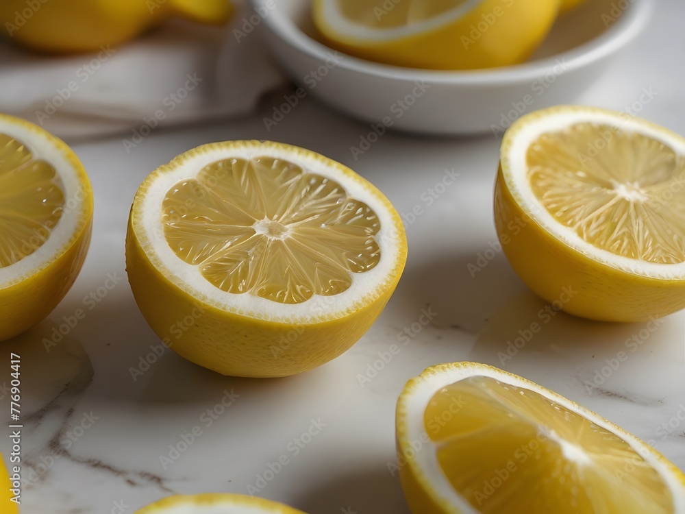 Fresh lemon slices on a white plate Fresh lemon slices on a white plate
