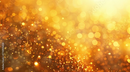 Autumn gold abstract background, blurred sun light - bokeh. Orange, brown and yellow dots