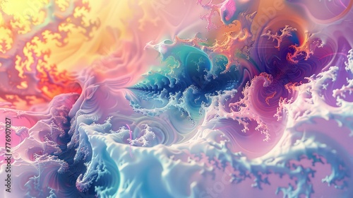 Beautiful 3d fractal wallpaper background, abstract three-dimensional design, surreal landscape illustration, close-up view AI generated