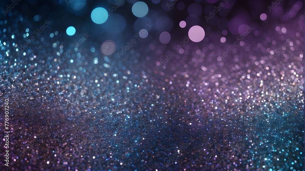abstract glitter background with purple, blue, and silver lights that is not focused. Banner