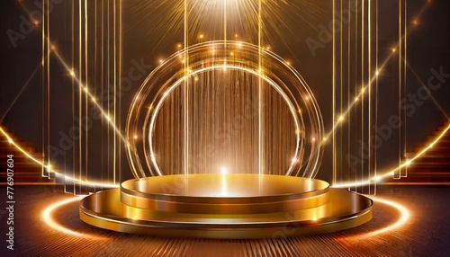 Golden Radiance  Circle Podium Gleaming with Light Lines