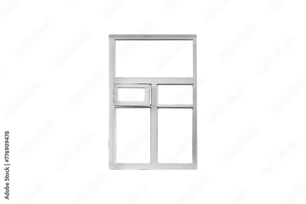 White wooden window isolated on transparent background.