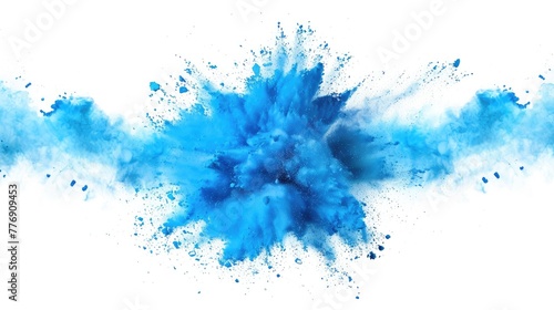Blue cyan holi paint color powder festival explosion isolated on white background. industrial print concept background