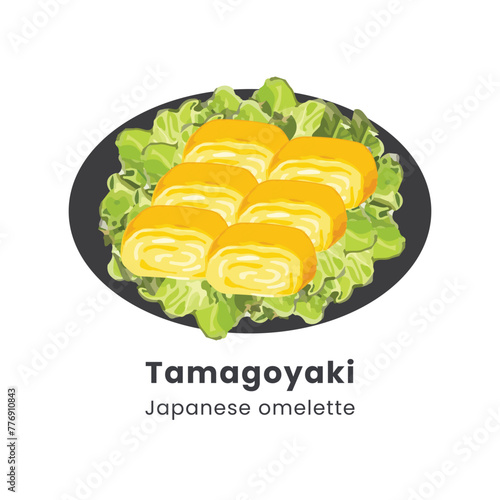 Hand drawn vector illustration of Tamagoyaki or Japanese rolled omelette photo