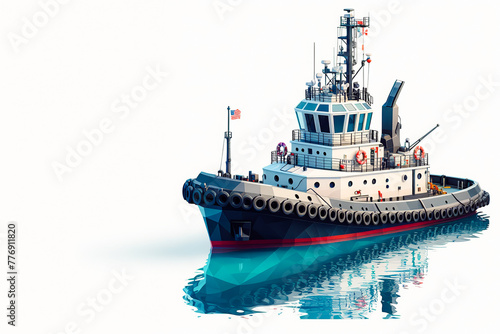 Tugboat 3d illustration isolated on white background.