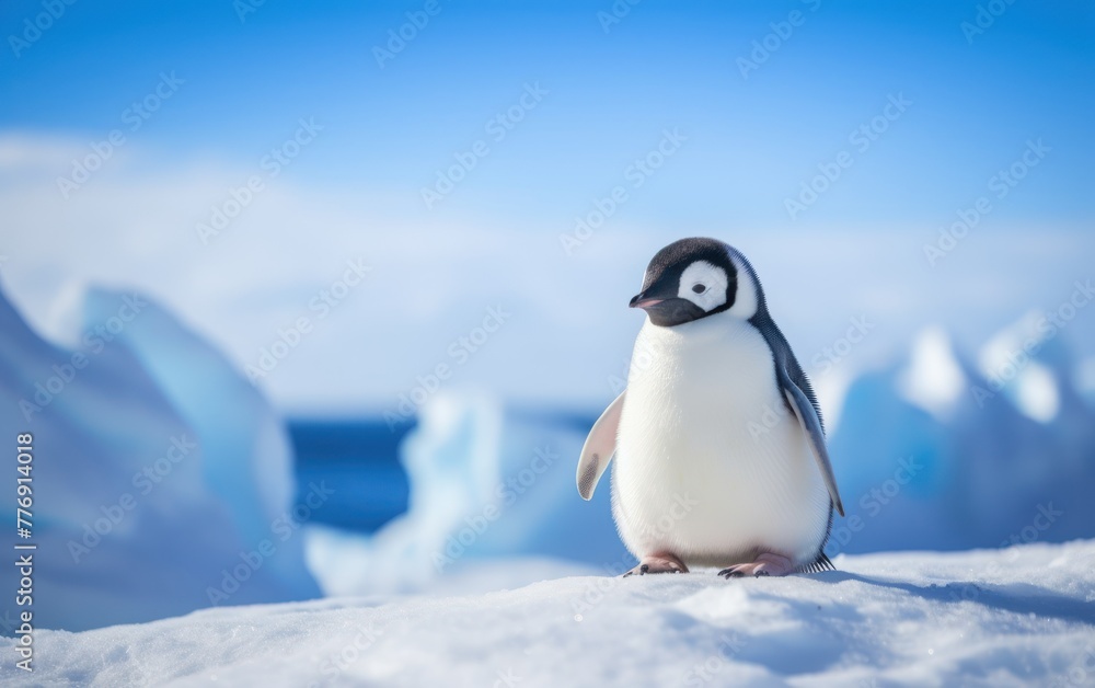 Adorable penguin on icy Antarctic landscape