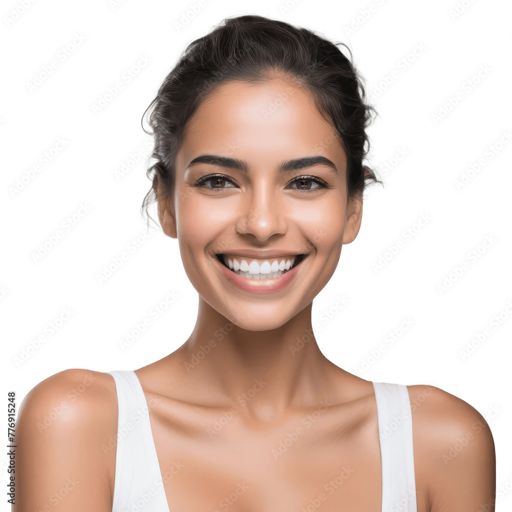 portrait of a smiling brunette woman wearing white t-shirt isolated on transparent background portrait of a smiling brunette woman wearing white t-shirt isolated on transparent background