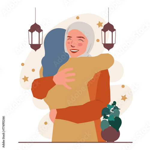 muslim-woman-hug-sister-ramadan-eid-mubarak-illustration