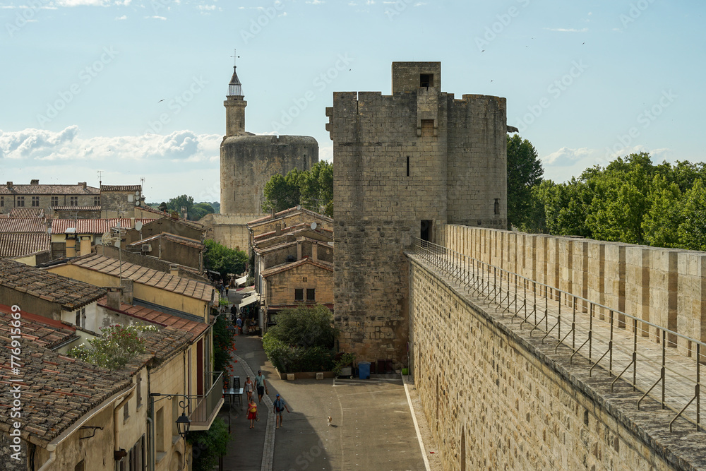 Aigues Mortes medieval ramparts panoramic walk, popular tourist attraction in Aigues Mortes, France