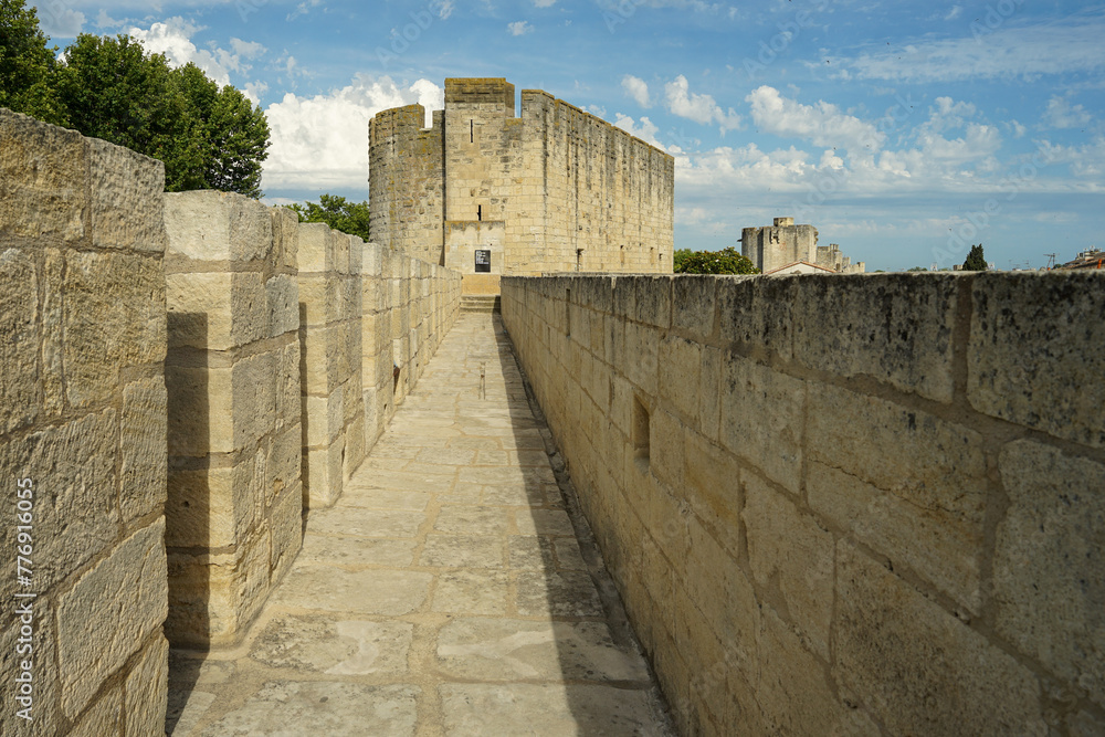 Aigues Mortes medieval ramparts panoramic walk, popular tourist attraction in Aigues Mortes, France